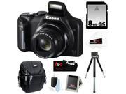 CANON PowerShot SX170 IS 16MP Digital Camera with 16x Optical Zoom and 3-inch LCD in Black + 8GB SDHC + Compact Camera Case + Mini Tripod + Accessory Kit