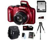 CANON PowerShot SX170 IS 16MP Digital Camera with 16x Optical Zoom and 3-inch LCD in Red + 8GB SDHC + Compact Camera Case + Mini Tripod + Accessory Kit