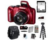 CANON PowerShot SX170 IS 16MP Digital Camera with 16x Optical Zoom and 3-inch LCD in Red + 32GB SDHC + Replacement NB-6L Battery + Focus Multi Card Reader + Com
