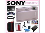 Sony TX66 Cyber-shot DSC-TX66 18.2MP Digital Camera with 5x Optical Zoom and 3.3-inch OLED in Pink + 8GB Micro SDHC + 2 Sony Cases + Replacement Battery Pack +