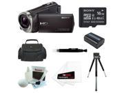 Sony HDR-CX330 Full HD Handycam Camcorder (Black) + Sony 16GB Memory Card + Focus Soft Photo and Video Medium Case + Focus 5 Piece Deluxe Cleaning and Care Kit