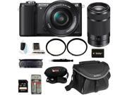 Sony a5000 Alpha A5000 Mirrorless Digital Camera Black with 16 50mm and 55 210mm Lens Bundle and 32GB Deluxe Accessory Kit