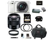 Sony a6000 Alpha a6000 Interchangeable Lens Camera with 16 50mm Power Zoom Lens White and Sony SEL50F18B 50mm f 1.8 Mid Range Lens black plus 32GB Accessor