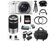 Sony a6000 Alpha a6000 Interchangeable Lens Camera with 16 50mm Power Zoom Lens White and Sony E 55 210mm F4.5 6.3 OSS Lens Silver plus 64GB Deluxe Accesso