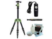 Benro MeFOTO A0350Q0G Backpacker Travel Tripod Green with Shutter Release Remote Controls for Canon and Nikon and 5 Piece Deluxe Cleaning and Care Kit