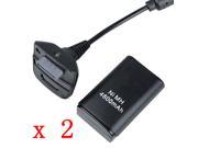 2pcs 4800mAh Battery Pack Charger Cable for Xbox 360 Wireless Controller Black New