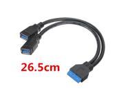 2 Port 26.5cm USB 3.0 A Female to 20 Pin Header Motherboard Cable Internal Connection