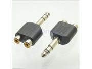 New 1 4 6.35mm Stereo male plug to 2 RCA female jack triple Y type adapter