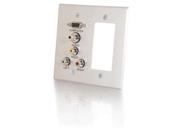 Double Gang HD15 3.5mm RCA Audio Video Decora R Style Cut Out Wall Plate Brushed Aluminum