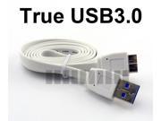 1M 3.3Ft Micro USB 3.0 Flat Cable White Male to USB A 3.0 Male Data Sync & Charge for Samsung Galaxy S5 GS5 G900 Note 3 III N900 Mobile Cell Phone Tablet 9 Pin