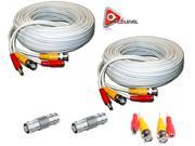 ACELEVEL 2 PACK PREMIUM 100Ft.THICK BNC EXTENSION CABLES FOR Q SEE SYSTEMS WHITE