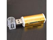 Gold USB 2.0 All in one Memory Card Reader for SD T Flash MMC MS PRO DUO M2