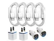 4 x Sync Charging Kits Cords Wall Fast Car Chargers for iPhone 6 5s 5c 5