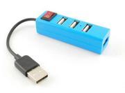 Compact 4 Port USB 2.0 Hub w On Off Switch Blue