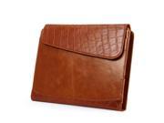 Leather Conference Folio with Croc Pattern, for iPad Mini and A4 Letter-Size Paper,Brown