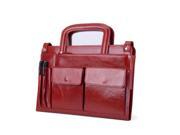 Professional, Smooth Leather Laptop and Tablet Case with Organizer and Handle, Red-Brown