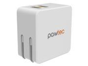 Pawtec PAW-2USB42A-WHT Dual 2-Port USB Wall Charger 5V 4.2A / 21W Apple & Android Smart Circuit Optimized For All iPhone, iPad, Galaxy, Smartphones, & Tablets w