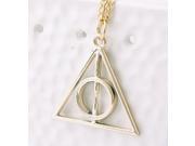 2014 Promotion Hot Sale Geometric Romantic Link Chain Collar Harry Potter Deathly Hallows Triangle Pendant Necklace Plated Movie(Gold)