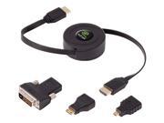 Retractable Standard HDMI R Cable with Mini Micro DVI Adapters 5ft ETCABLEHDM