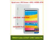 Cube U25GT C4W 7inch Quad core Android 4.4 Kitkat Tablet PC 1G RAM 8G ROM MTK8127 1.30GHz IPS Screen OTG HDMI GPS Android Tablet PC Webcam Wifi +8G TF Card