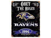 Party Animal Ravens Vintage Metal Sign 1 Each Obey The Rules Print Message 11.5 Width x 14.5 Height Rectangular Shape Heavy Duty Embossed Lettering