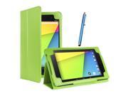 Kit Me Out US PU Leather Book Case + Blue Resistive / Capacitive Stylus Pen for Asus Google Nexus 7 (7 Inch 7.0) Tablet - Green Luxury Multi Function