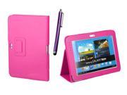 Kit Me Out US PU Leather Book Case + Purple Resistive / Capacitive Stylus Pen for Samsung Galaxy Note 10.1 Tablet (10.1 Inch) - Hot Pink Luxury Multi Function