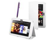 Kit Me Out US PU Leather Book Case + Purple Resistive / Capacitive Stylus Pen for Amazon Kindle Fire HDX 7 Inch Tablet - White Luxury Multi Function