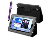 Kit Me Out US PU Leather Book Case + Purple Resistive / Capacitive Stylus Pen for Samsung Galaxy Tab 2 (7 Inch 7.0) P3100 / P3110 Tablet - Black Luxury Multi