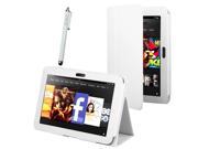 Kit Me Out US PU Leather Book Case + White Resistive / Capacitive Stylus Pen for Amazon Kindle Fire HDX 7 Inch Tablet - White Luxury Multi Function