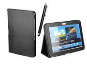 Kit Me Out US PU Leather Book Case + Black Resistive / Capacitive Stylus Pen for Samsung Galaxy Note 10.1 Tablet (10.1 Inch) - Black Luxury Multi Function