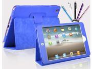Kit Me Out US PU Leather Book Case + 5 Resistive / Capacitive Stylus Pens for Apple iPad Mini / Mini 2 (All Versions) Tablet - Blue Luxury Multi Function