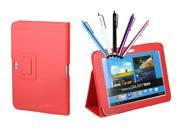 Kit Me Out US PU Leather Book Case + 5 Resistive / Capacitive Stylus Pens for Samsung Galaxy Note 10.1 Tablet (10.1 Inch) - Red Luxury Multi Function