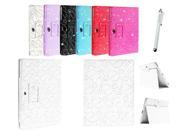 Kit Me Out US PU Leather Book Case + White Resistive / Capacitive Stylus Pen for Samsung Galaxy Note 10.1 Tablet N8000 / N8010 - White Sparking Glitter Diamond