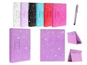 Kit Me Out US PU Leather Book Case + Pink Resistive / Capacitive Stylus Pen for Asus Google Nexus 7 (7 Inch 7.0) Tablet - Purple Sparking Glitter Diamond Diam