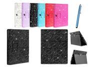 Kit Me Out US PU Leather Book Case + Blue Resistive / Capacitive Stylus Pen for Samsung Galaxy Note 10.1 Tablet N8000 / N8010 - Black Sparking Glitter Diamond D
