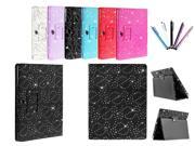 Kit Me Out US PU Leather Book Case + 5 Resistive / Capacitive Stylus Pens for Samsung Galaxy Tab 2 10.1 Tablet P5100 / P5110 - Black Sparking Glitter Diamond Di