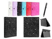Kit Me Out US PU Leather Book Case + Black Resistive / Capacitive Stylus Pen for Samsung Galaxy Tab 2 10.1 Tablet P5100 / P5110 - Black Sparking Glitter Diamond