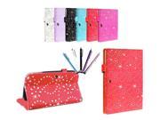 Kit Me Out US PU Leather Book Case + 5 Resistive / Capacitive Stylus Pens for Samsung Galaxy Tab 3 Tablet (8 Inch 8.0) T3100 / T3110 - Red Sparking Glitter Di