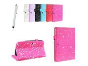Kit Me Out US PU Leather Book Case + White Resistive / Capacitive Stylus Pen for Samsung Galaxy Tab 3 Tablet (8 Inch 8.0) T3100 / T3110 - Hot Pink Sparking Gl