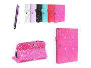 Kit Me Out US PU Leather Book Case + Purple Resistive / Capacitive Stylus Pen for Samsung Galaxy Tab 3 Tablet (8 Inch 8.0) T3100 / T3110 - Hot Pink Sparking G