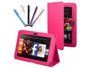 Kit Me Out US PU Leather Book Case + 5 Resistive / Capacitive Stylus Pens for Amazon Kindle Fire HDX 7 Inch Tablet - Hot Pink Luxury Multi Function