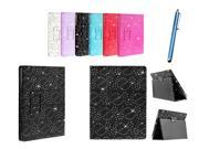 Kit Me Out US PU Leather Book Case + Blue Resistive / Capacitive Stylus Pen for Amazon Kindle Fire HDX 7 Tablet (7 Inch) - Black Sparking Glitter Diamond Diam