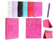 Kit Me Out US PU Leather Book Case + Purple Resistive / Capacitive Stylus Pen for Asus Google Nexus 7 (7 Inch 7.0) Tablet - Hot Pink Sparking Glitter Diamond