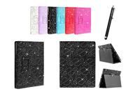 Kit Me Out US PU Leather Book Case + Black Resistive / Capacitive Stylus Pen for Amazon Kindle Fire HDX 7 Tablet (7 Inch) - Black Sparking Glitter Diamond Dia