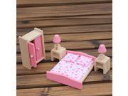 Pink Dollhouse Furniture Bedroom Wooden Toy Interesting Preschool Education Aid