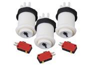 3 x 34mm Arcade Push Button For Arcade Mame Joystick DIY With Microswitch White