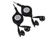 2pcs Universal 3.5mm Retractable Stereo Earbuds In Ear Headphone Black