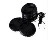 5 x Front Camera Lens Cap Cover Snap on With Cord For All 49mm Lenses Black