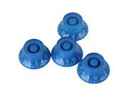4 x Blue Transparent Plastic Right Hand Electric Guitar Hat Knob White Number